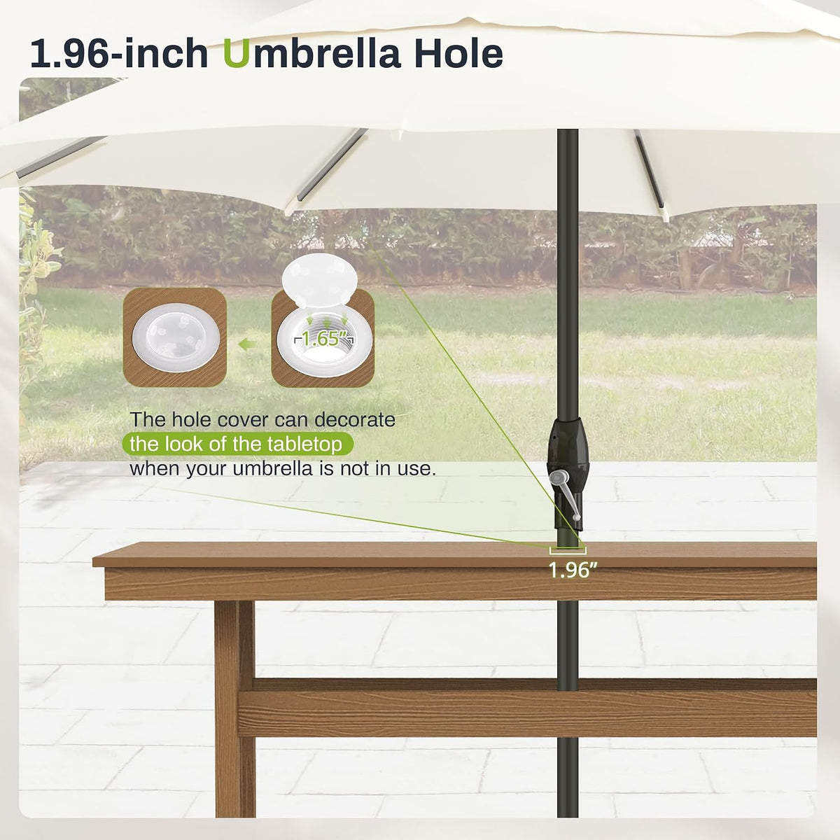 7 Piece Outdoor Dining Set, HDPS Patio Table and Chairs Set, 66' Patio Table with 1.96' Umbrella Hole & 6 Chairs, All Weather Furniture for Garden, Backyard, Poolside (Brown)