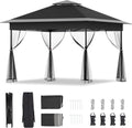 Bezseller 11x11 Pop Up Gazebo with Mosquito Netting – Easy 1-Person Setup, Water-Resistant Backyard Canopy for Family Patio & Garden Use, Black