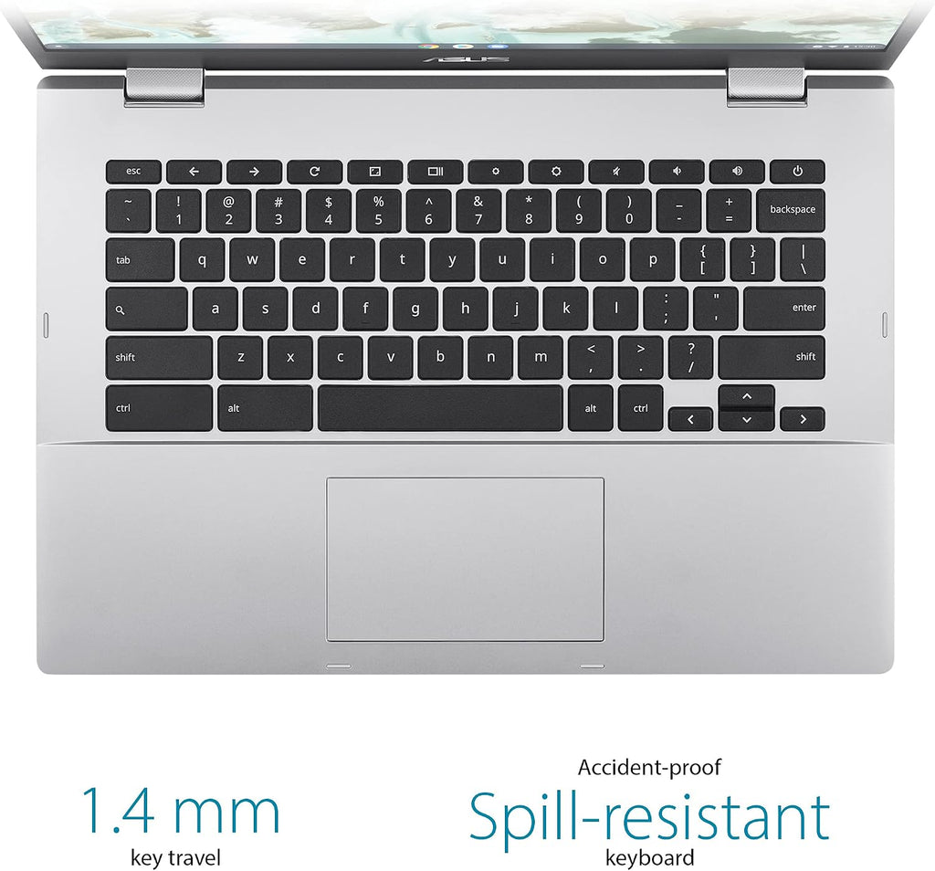 ASUS CX1400CNA-AS44FV Chromebook CX1, 14' Full HD NanoEdge Display, Intel Celeron N3350 Processor, 64GB eMMC, 4GB RAM, Chrome OS, Transparent Silver, CX1400CNA-AS44FV