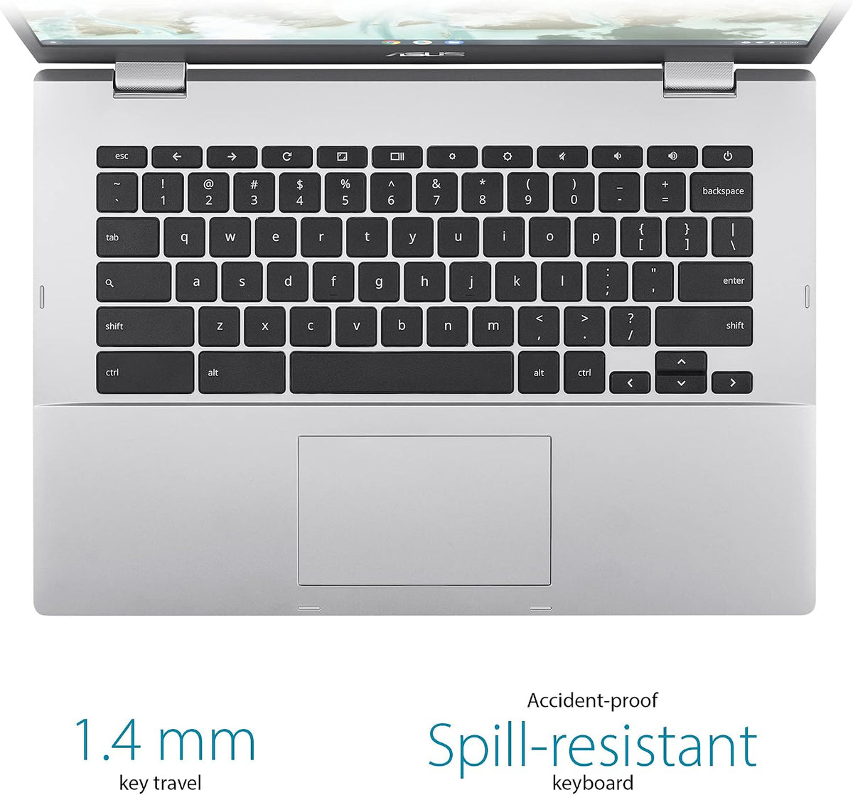 ASUS CX1400CNA-AS44FV Chromebook CX1, 14' Full HD NanoEdge Display, Intel Celeron N3350 Processor, 64GB eMMC, 4GB RAM, Chrome OS, Transparent Silver, CX1400CNA-AS44FV