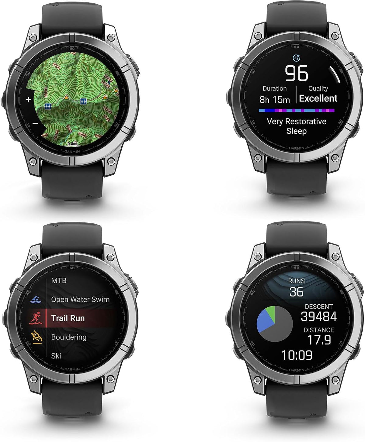 Garmin Fenix E 47MM AMOLED Premium Multisport GPS Smartwatch, 16 Days Long-Lasting Battery Life, Stainless Steel with Black Silicone Band, Fitness & Health Smart Watch Bundle for Men and Women