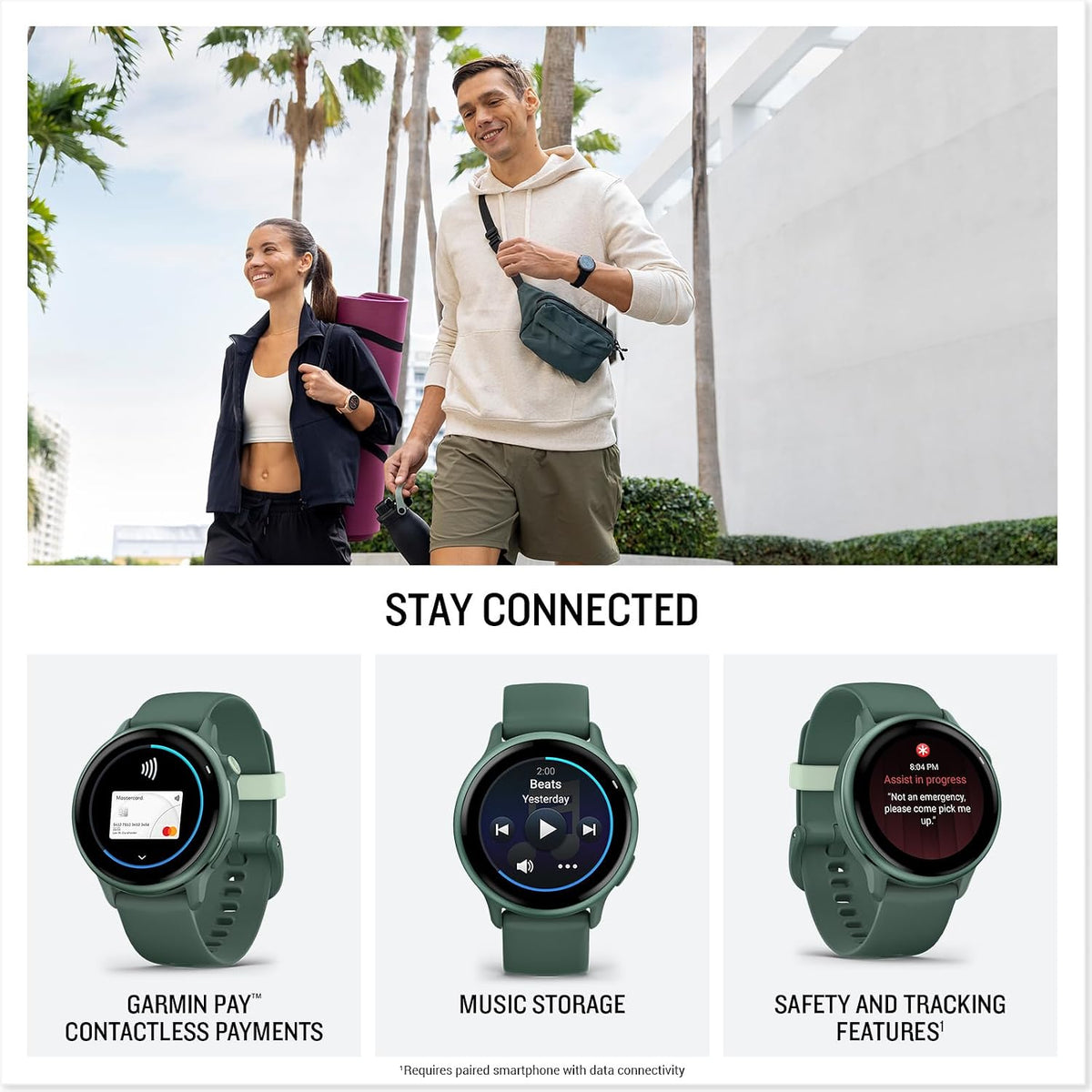 Garmin Vivoactive 6 Fitness GPS Smartwatch AMOLED Display Metallic Jasper Green with Green Band, 11-Day Battery, 80+ Sports Modes, Activity Tracking Smart Features, Music, Contactless Payments Bundle