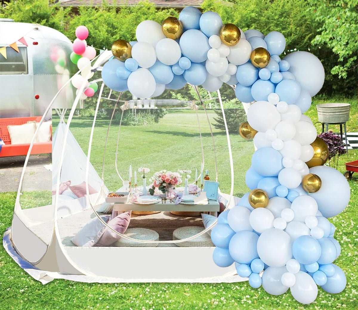 Screen Houses Pop-up Outdoor Camping Tent, 540 Degree Fully Transparent Non Dead Corner Gazebo