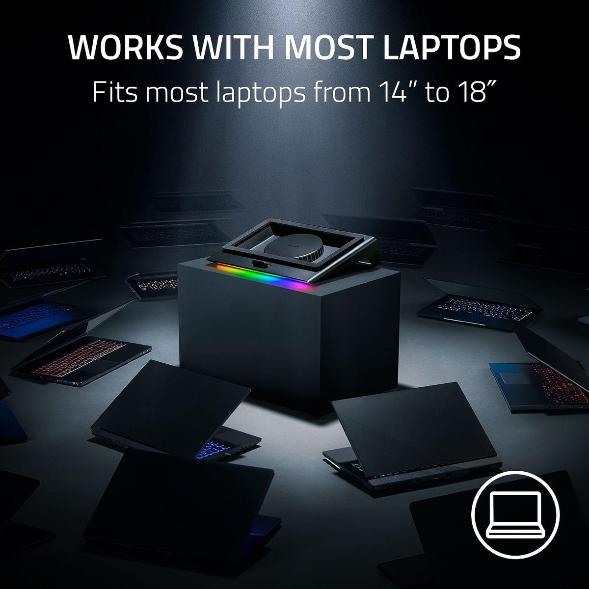 Razer Laptop Cooling Pad: Adaptive Smart - Intelligent Fan Control - Airtight Pressure Chamber - Fits Most Laptops & Macbooks 14' to 18' - Preset & Custom Fan Curves - 3 Port USB Type A - Chroma RGB
