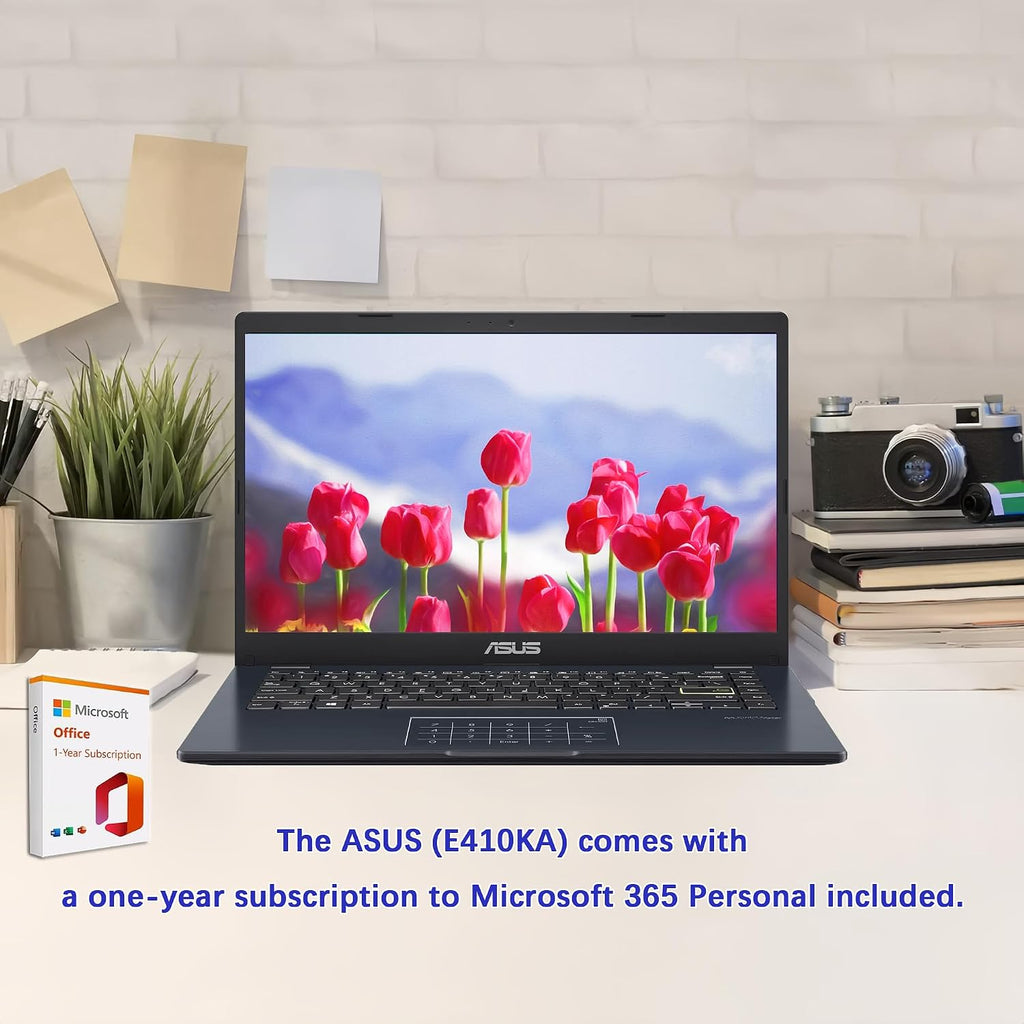 ASUS Vivobook go 14' FHD Laptop, Intel Pentium N6000 (Up to 3.30GHz), 1920x1080 Display, 4GB Memory, 64GB eMMC, 1-Year of Microsoft 365, NumberPad, Webcam, HDMI, Wi-Fi, Win11H in S Mode, E410KA