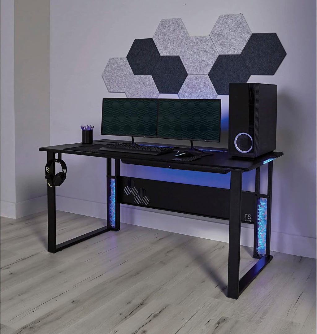 RS Gaming™ Mergence 60'W RGB Gaming Computer Desk With 10 Acoustic Panels, Black