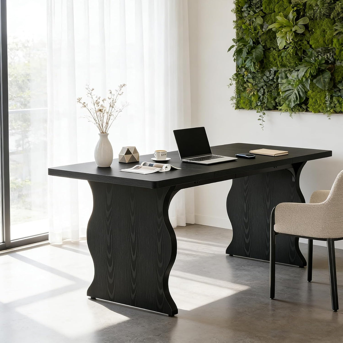 Tribesigns 63' Large Desk for Home Office, Spacious Executive Computer Desk with Ample Leg Room, Double PC Gaming Writing Table Study Desk with Sturdy Legs, Black