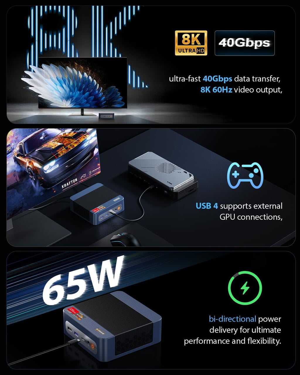 BOSGAME P3 Mix Mini PC, Mini Computers with Ryzen 5 7640HS (up to 5.0 GHz), 32GB DDR5, 1TB PCIe SSD, 4K Triple Display, USB 4.0, Dual 2.5G LAN & Wi-Fi 6E & BT5.2, Mini Desktop for Home Office