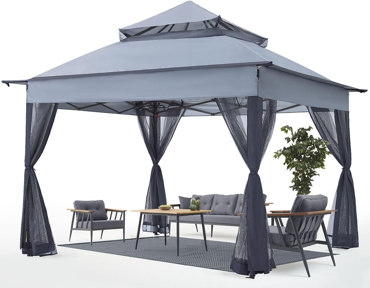 ABCCANOPY Pop Up Gazebo 11x11 - Outdoor Canopy Tent with Mosquito Netting for Patio Garden Backyard (Gray)