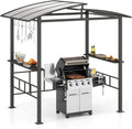Tangkula 8x5 FT Hardtop Grill Gazebo, Outdoor Double-Tiered Barbecue Canopy with Vented Polycarbonate Roof, 2 Side Shelves, 6 Hooks, Outdoor Grill Shelter for Patio Garden Lawn Deck (Black)