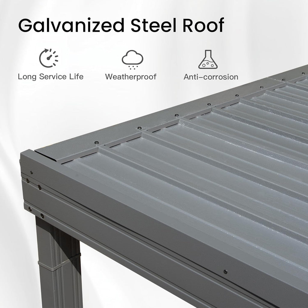 Domi 8' x 8' Lean to Gazebo, Wall Mounted Gazebos Pergola with Built in Drainage System, Galvanized Steel Roof, Hardtop Patio Shelter for Deck, Porch, Backyard and More