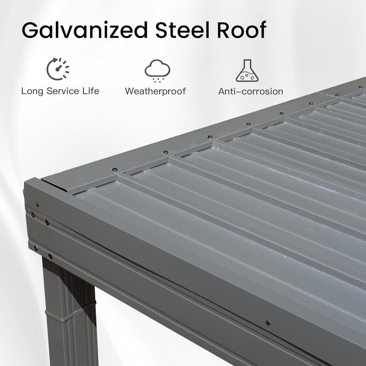 Domi 8' x 8' Lean to Gazebo, Wall Mounted Gazebos Pergola with Built in Drainage System, Galvanized Steel Roof, Hardtop Patio Shelter for Deck, Porch, Backyard and More