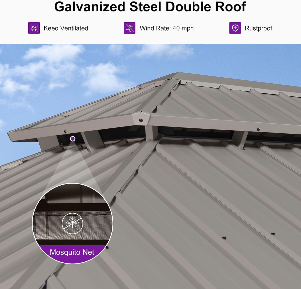 PURPLE LEAF 10' x 14' Outdoor Hardtop Gazebo, Champagne Aluminum Gazebo with Galvanized Steel Double Roof, Curtains and Netting for Patio Lawn and Garden