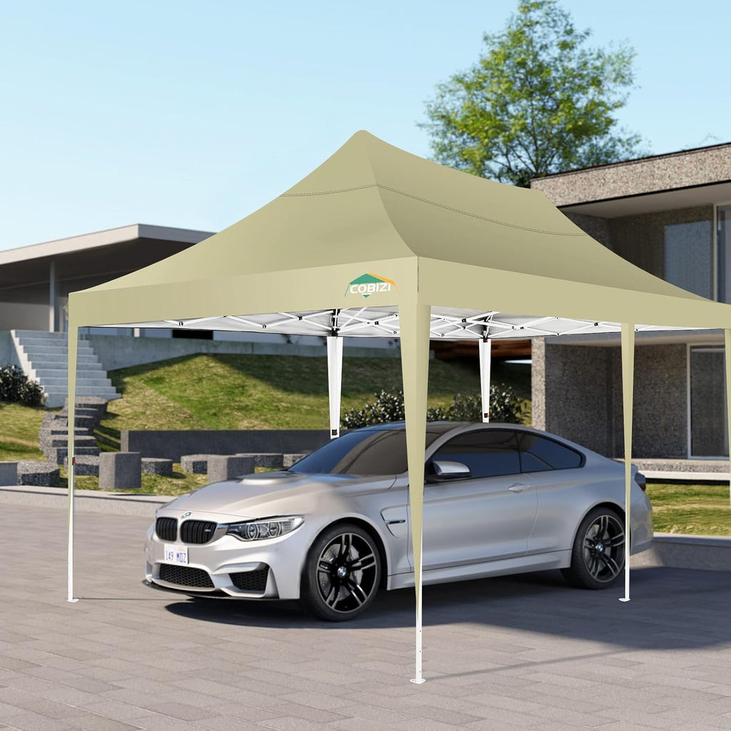 COBIZI 10x20 Pop up Canopy Tent with 6 Sidewalls, Easy Set up Canopy Tents Gazebos for Parties with Metal Frame, Waterproof & UV50+, Height Adjustable, Potable Carry Bag (Khaki)
