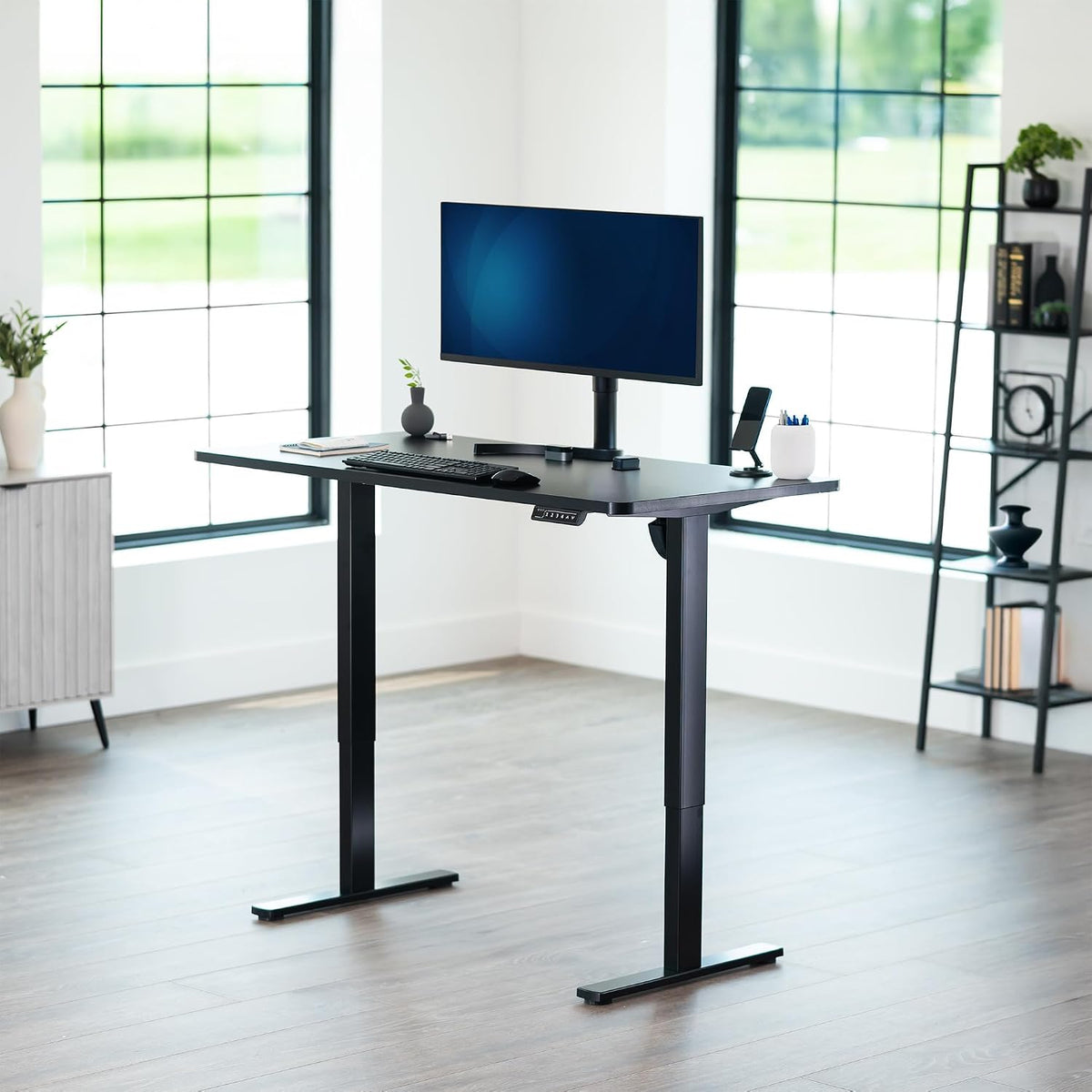 VIVO Electric 55 x 28 in Standing Desk, Memory Height Adjustment, 1B Series, Holds 220 lbs, One-Piece Black Top, Black Frame, DESK-KIT-1B55B