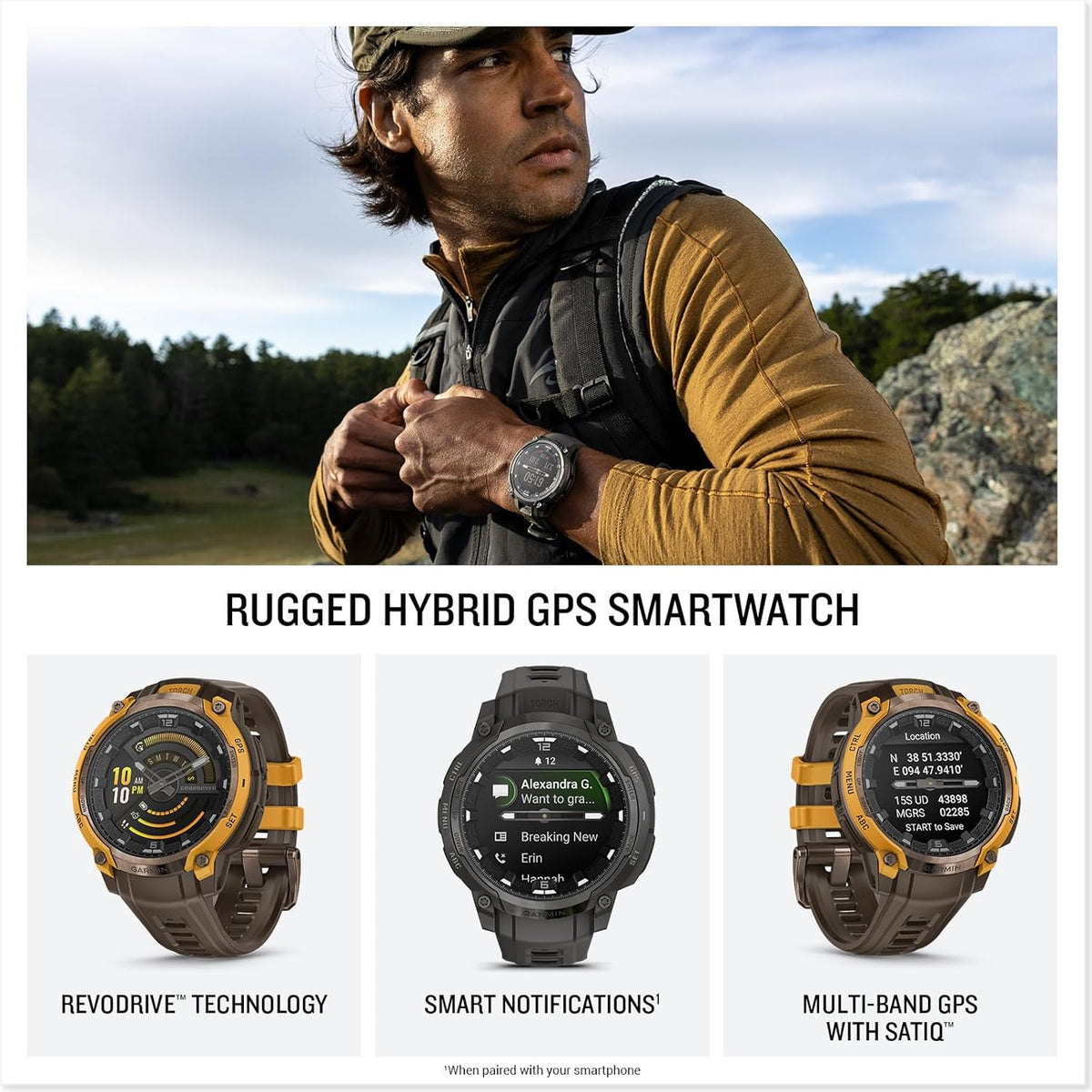 Garmin Instinct® Crossover AMOLED, Rugged Hybrid GPS Smartwatch with Analog Watch Hands and Bright AMOLED Display, Charcoal with Charcoal Silicone Band