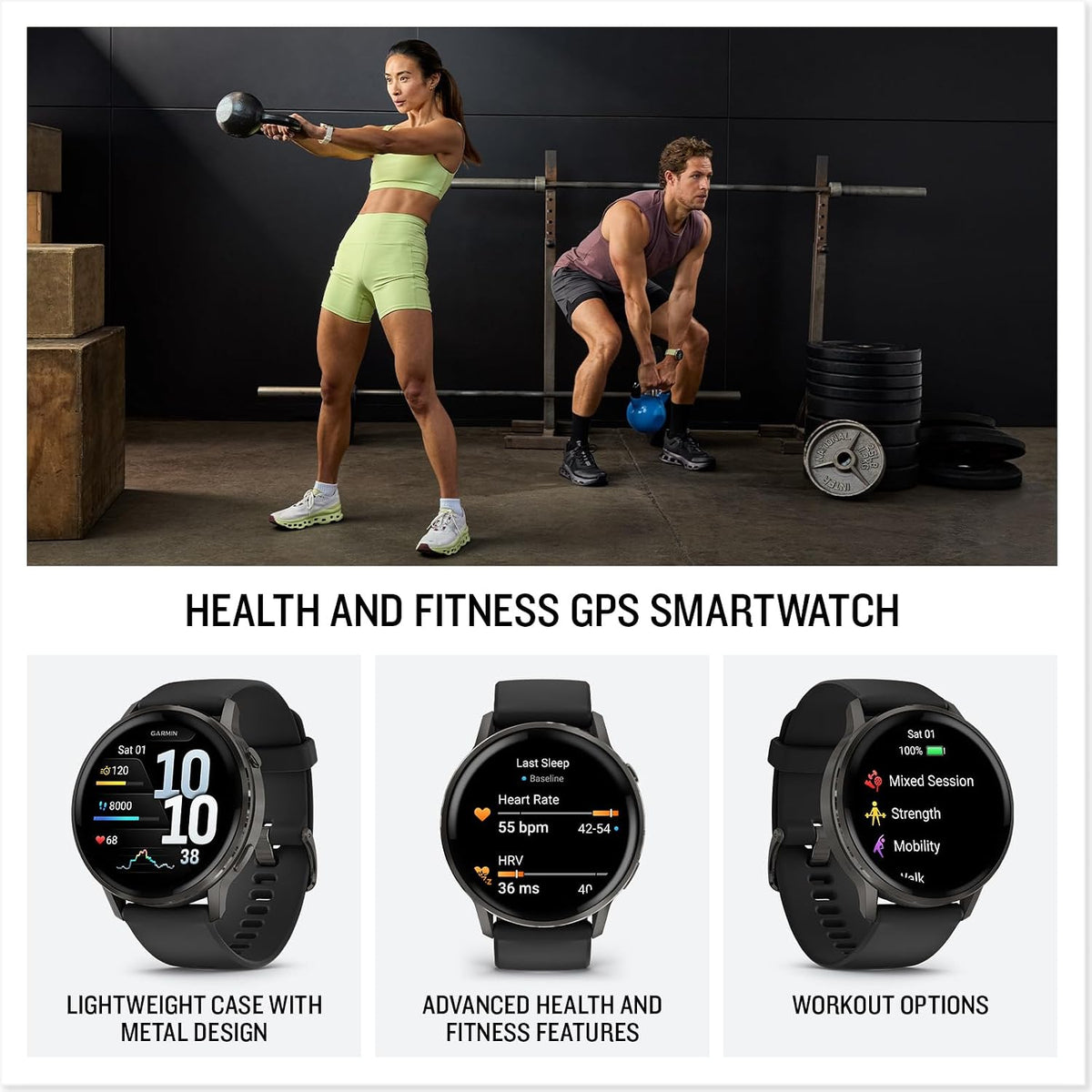 Garmin Venu® 4, 45mm, Advanced Health and Fitness GPS Smartwatch, Bright and Colorful Display, Built-in Flashlight, 12 Days of Battery Life, Slate with Black Silicone Band