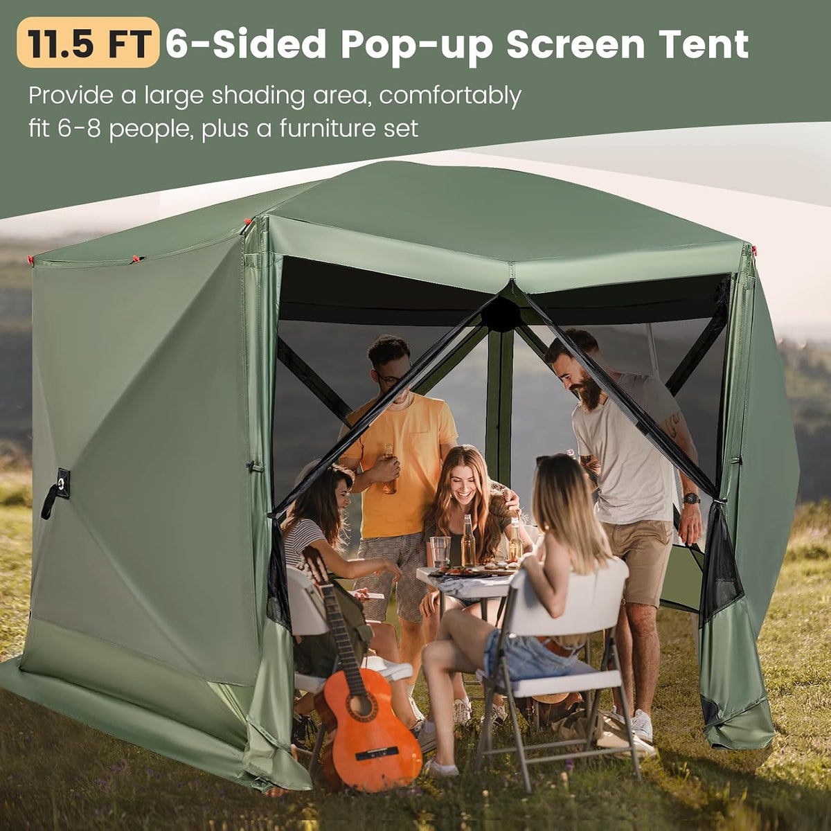 Tangkula 11.5x11.5 Ft Pop Up Gazebo with Netting, Portable Screen Tent with 6 Sided Mesh Walls, 2 Sunshade Cloths, Outdoor Instant Canopy Shelter with Carry Bag for Camping, Lawn, Backyard