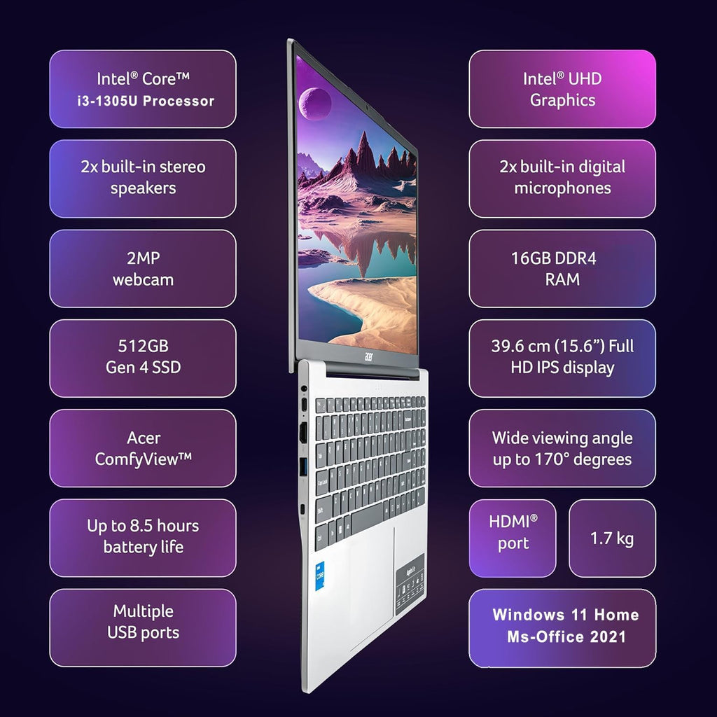 acer Aspire Laptop | 15.6 Inch FHD IPS 1080P Display | 13th Gen Intel Processor | 32GB RAM, 1TB SSD | Lifetime Office 365 for the Web | Long Battery Life | Ideal for Work & Study | Windows 11