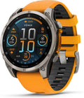 Garmin Fenix 8 Premium Multisport GPS Running Smartwatch, 47 mm | AMOLED, Dive-Rated, Built-in Flashlight | Titanium with Spark Orange/Graphite Band with Signature Series Charging Stand