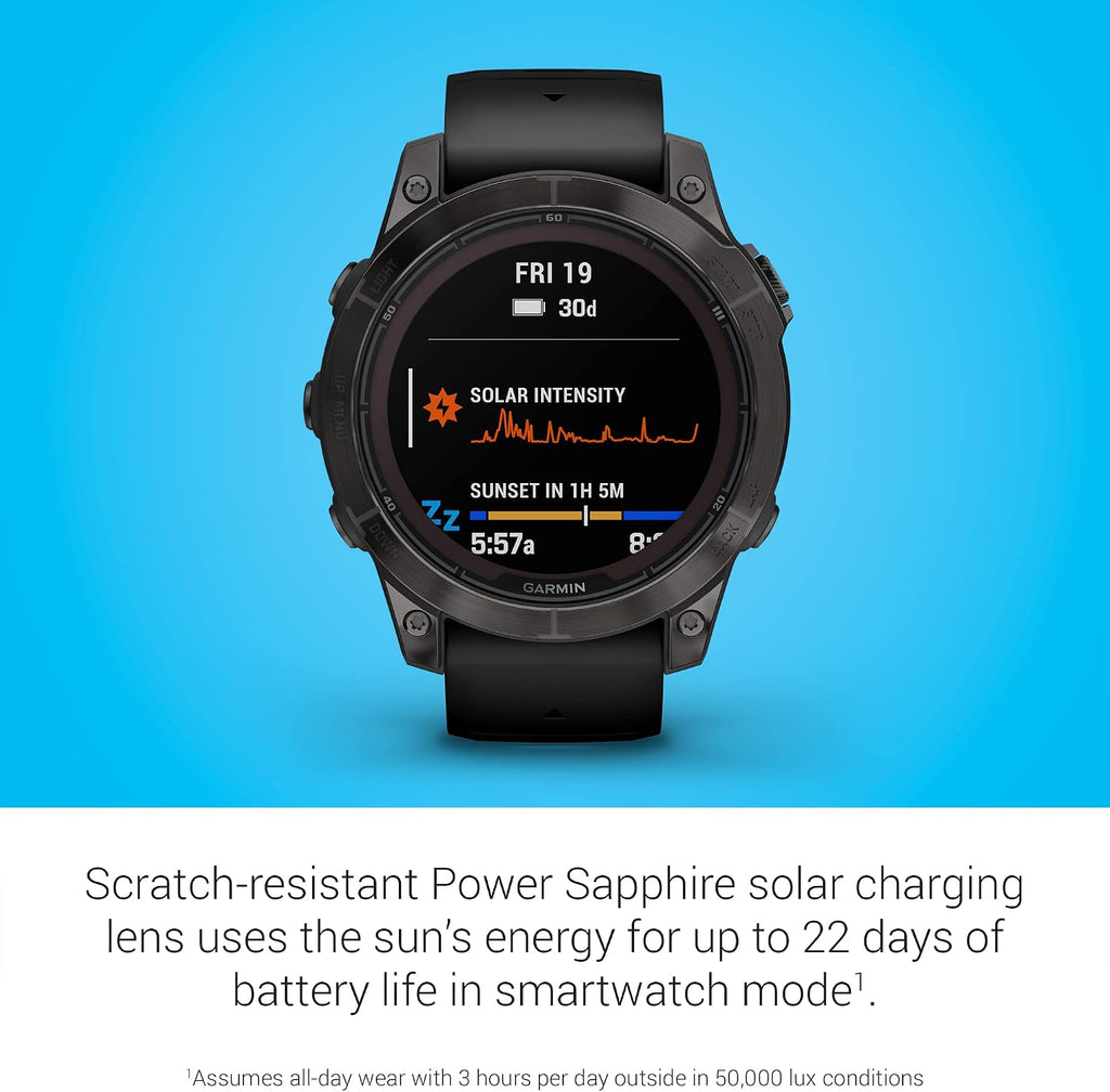 Garmin fēnix 7 Pro Sapphire Solar, Multisport GPS Smartwatch, Built-in Flashlight, Solar Charging Capability, Black