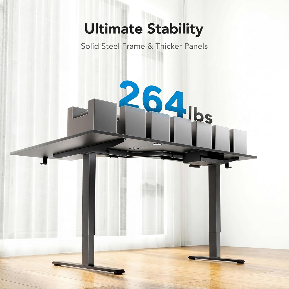 HUANUO L-Shaped Standing Desk, 63 x 40 inch Dual Motor Corner Standing Desk, Electric Height Adjustable Computer Desk with Cable Tray & 3 Preset Heights, Raising Desk for Home Office, Black, HNESD109