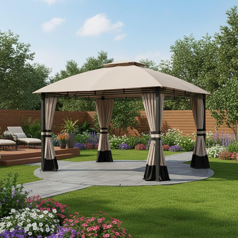 Garden Winds Reinforced RipLock 350 Replacement Canopy Top Cover Compatible with Crestfield 11' x 13' Gazebo Model A101017510 and A10101751123 – Beige