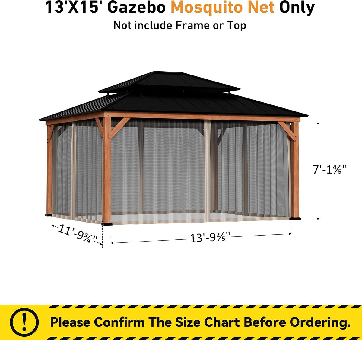 Covered Outdoor Outdoor Gazebo Privacy Curtains & Mosquito Netting with Zipper for 13' x 15' Cedar Wood Gazebo, Replacement Universal 4-Panel Sidewalls, Replacement for Patio Canopy, Khaki