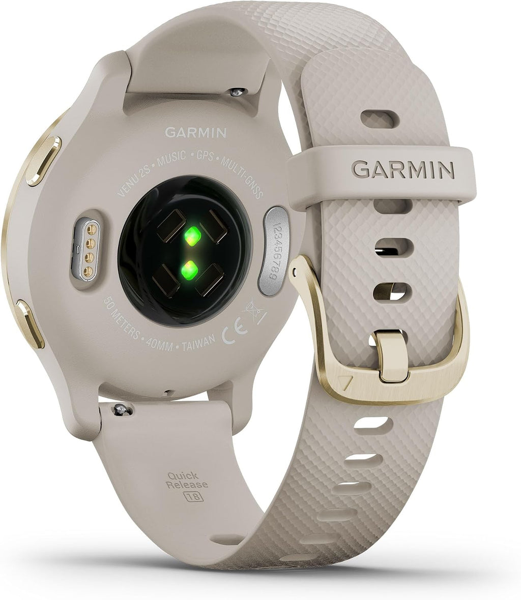 Garmin Venu 2S, Smaller-Sized GPS Smartwatch with Advanced Health Monitoring and Fitness Features, Light Gold Bezel with Tan Case and Silicone Band, (010-02429-01)