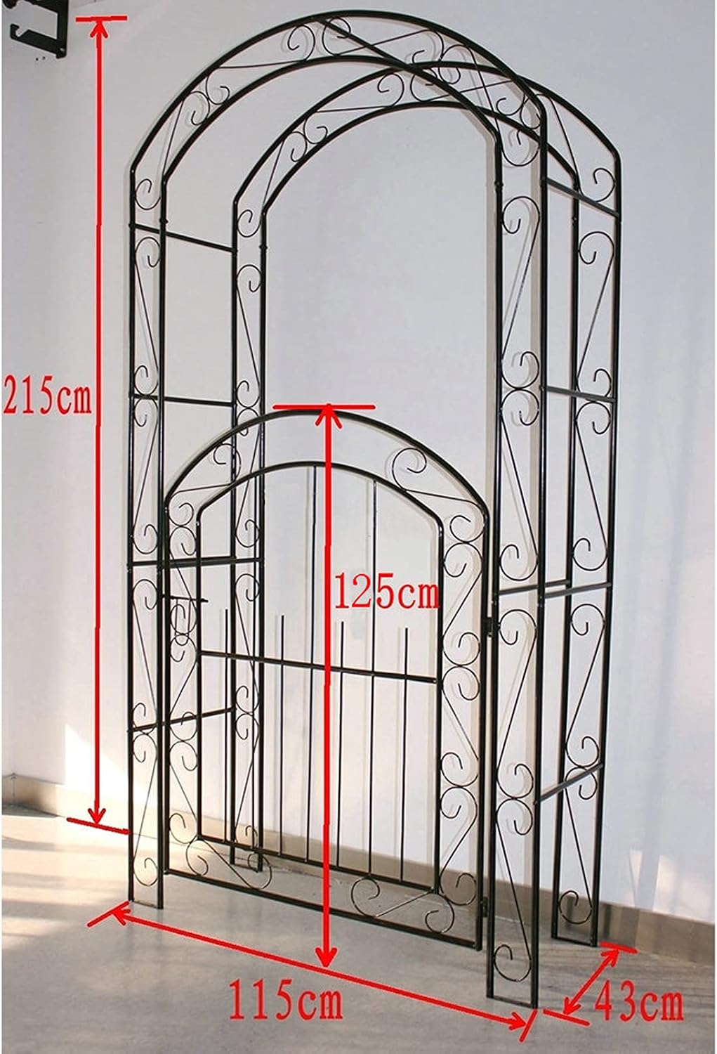 Garden Arch Made of Metal,Rose Arches,Weatherproof Pergola of The Garden Pavilion with Door,Trellis Trellis Arch,Suitable for All Types of Climbing Plants,Celebratory Decoration,115 * 43 * 215 Cm