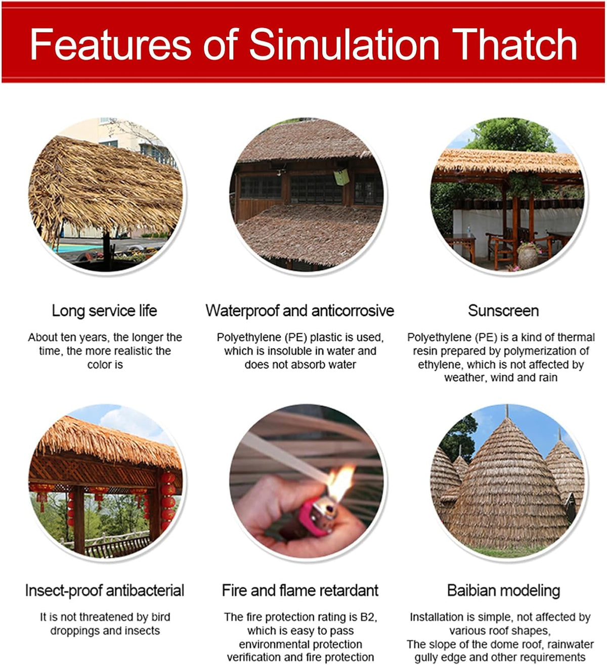 Simulation Thatch Roll Roofing Straw Tiles Artificial Palm Thatch Runner Fireproof and Anti-Aging for Outdoor Roof Pavilion Garden Tiki Bar Wooden House Decoration, 1-10m(Size:10m/32.8ft)
