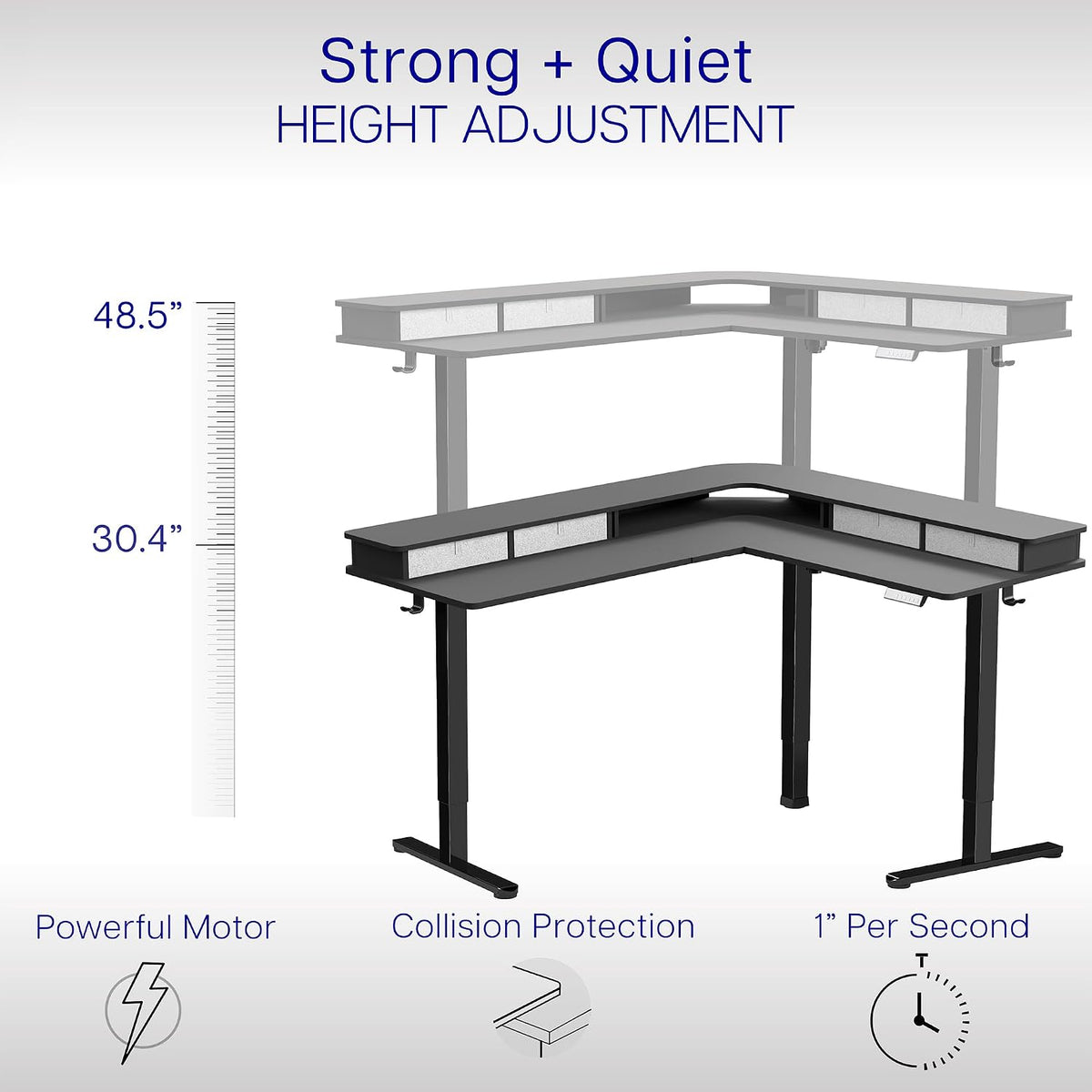 VIVO Electric 2-Tier Corner L-Shaped 63 x 55 inch Standing Desk, Height Adjustable, Memory Controller, Black Top Black Frame, Dark Gray Drawers, DESK-E3CVB