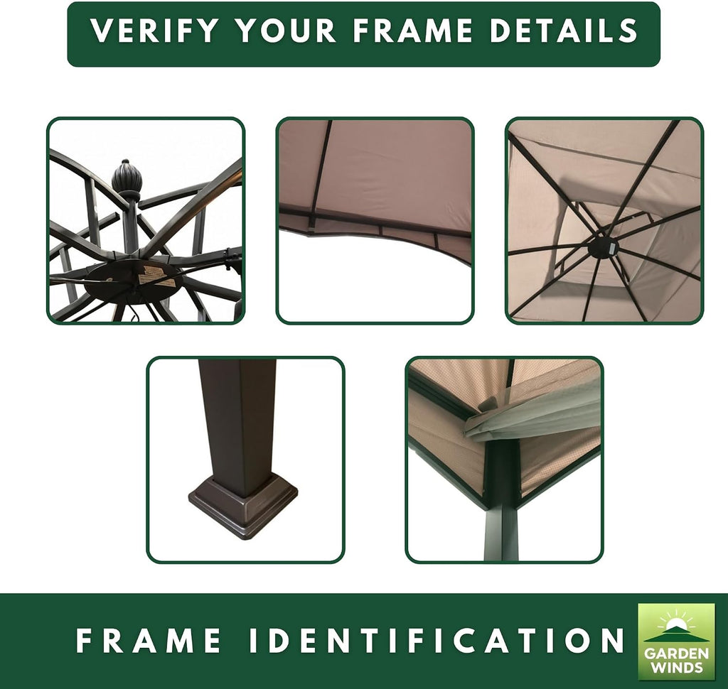 Garden Winds Durable 350 Replacement Canopy Top Compatible with Allen Roth 10' x 12' Gazebo Models GF-12S004B, TPGAZ17-002 - Damask Beige