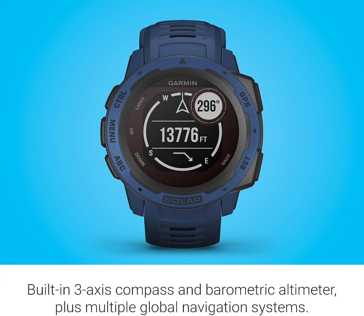 Garmin - Instinct Solar Rugged GPS Smartwatch 45mm - Tidal Blue (Renewed)