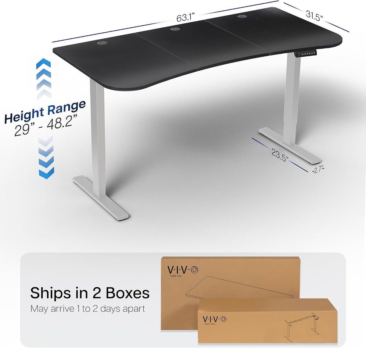 VIVO Electric 63 x 32 in Standing Desk, Memory Height Adjustment, 1B Series, Holds 220 lbs, Black Carbon Fiber Top Gray Frame, DESK-KIT-1G1R