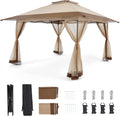 Bezseller 13x13 Pop Up Gazebo with Mosquito Netting – Easy 1-Person Setup, Water-Resistant Backyard Canopy for Family Patio & Garden Use,Khaki