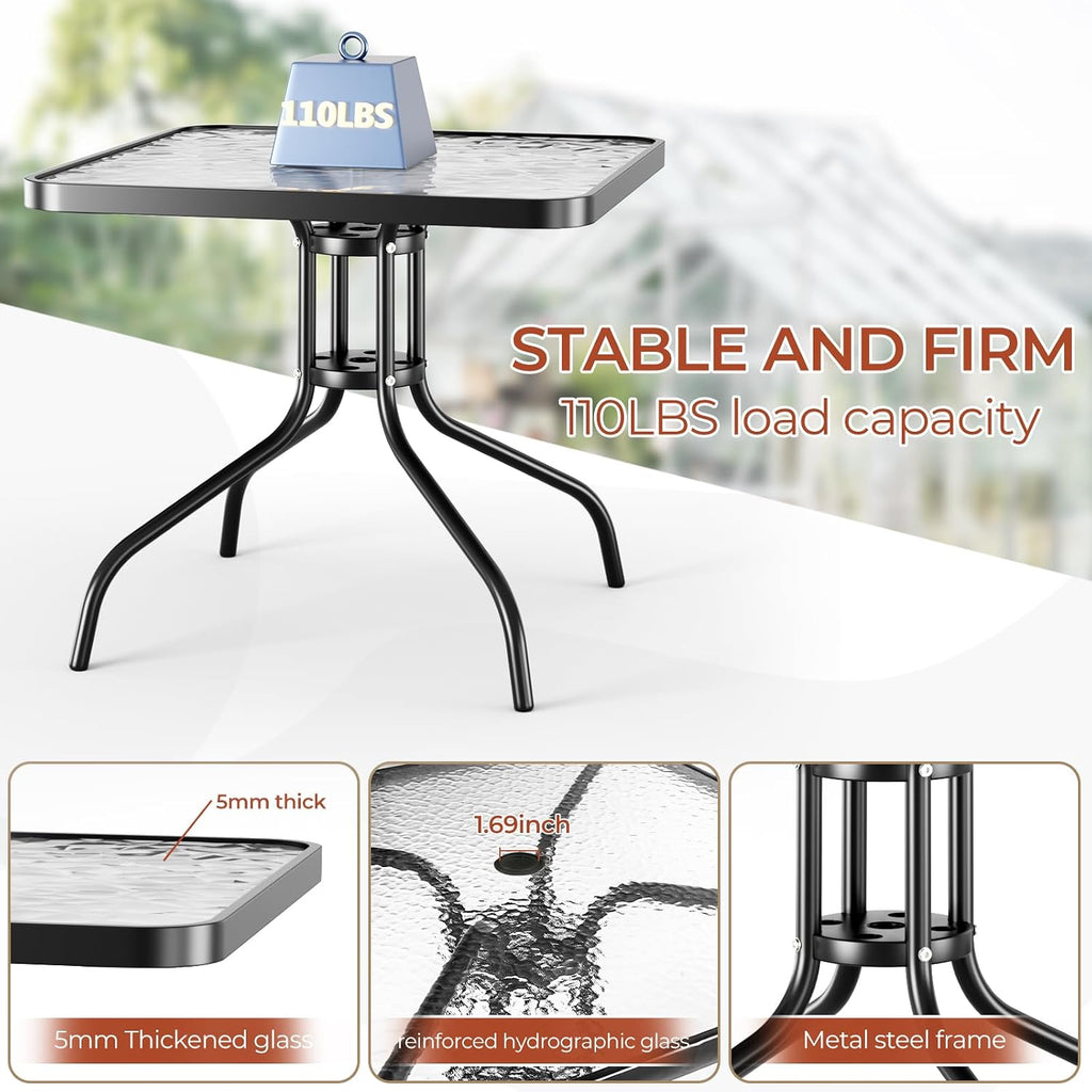 TLSUNNY Patio Dining Set 5 Pieces, All Weather Outdoor Furniture W/30'X 30' Table and 4 Stackable Textilene Chairs, Metal Table and Chairs for Lawn, Garden, Poolside, Backyard (Umbrella not Included)