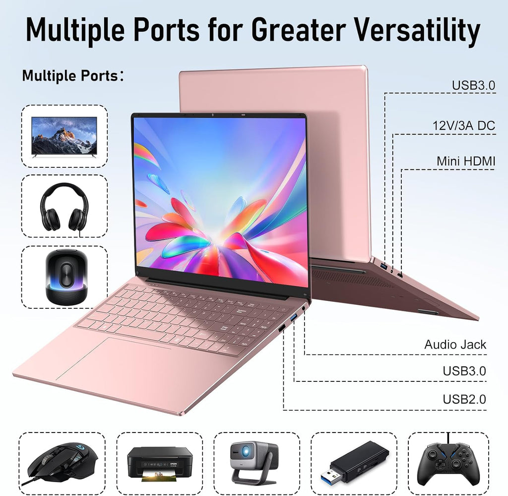 Gaming Laptop Computer, 16 Inch Lap Top 2026 Window 11 Pro 16GB RAM 1TB SSD, N150 (Up to 3.6GHz), Backlit Keyboard, FHD 1920 * 1200 Screen, Office 365, 6000mAh, WiFi 5 BT 4.2, UHD Graphics