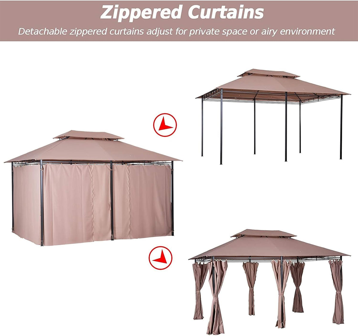 Outsunny 10' x 13' Patio Gazebo, Outdoor Gazebo Canopy Shelter with Curtains, Vented Roof, Steel Frame for Garden, Lawn, Backyard and Deck, Khaki