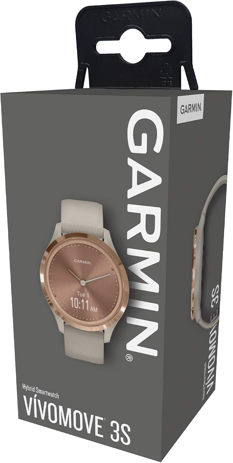 Garmin Hybrid Smartwatch with Real Watch Hands and Hidden Color Touchscreen Displays, Rose Gold with Light Sand case and Band, 39mm, 010-02238-02