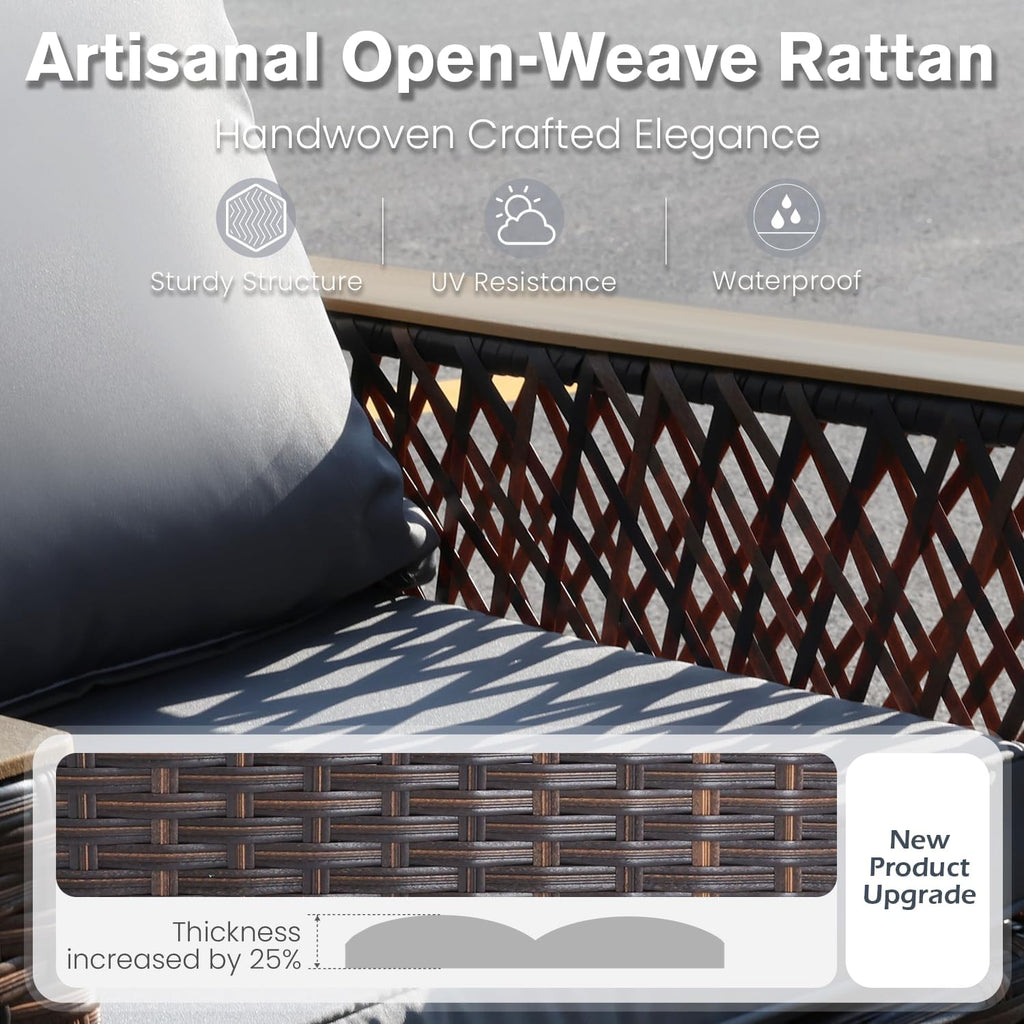 MELLCOM 4 Pieces Patio Furniture Set, Outdoor Swivel Glide Chairs with Ottomans, All-Weather Patio Bistro Set with Water-Resistant Cushions and High Back for Garden, Backyard
