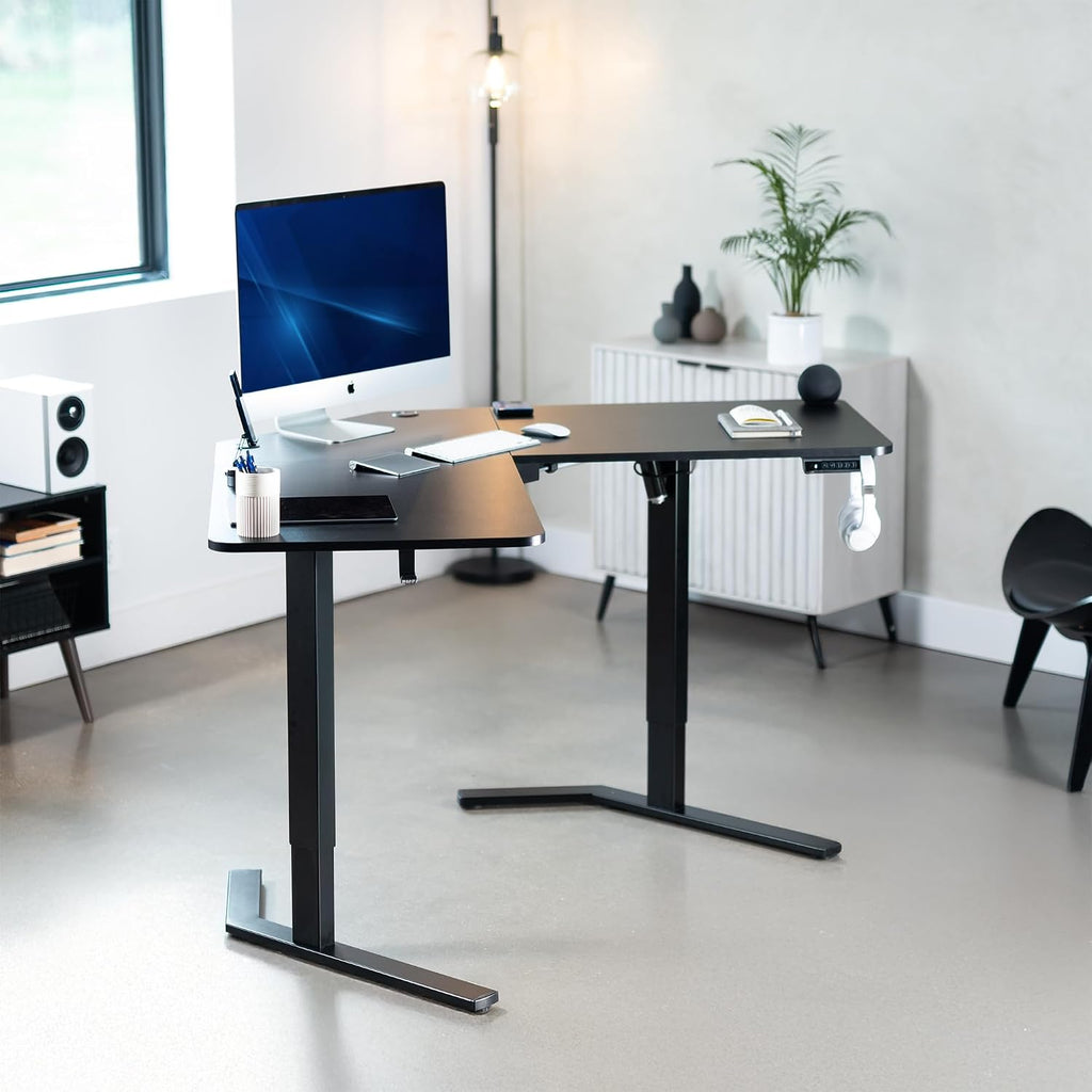 VIVO Electric Corner L-Shaped 55 x 55 in Standing Desk, Memory Height Adjustment, Black Top Black Frame, DESK-E1L110B
