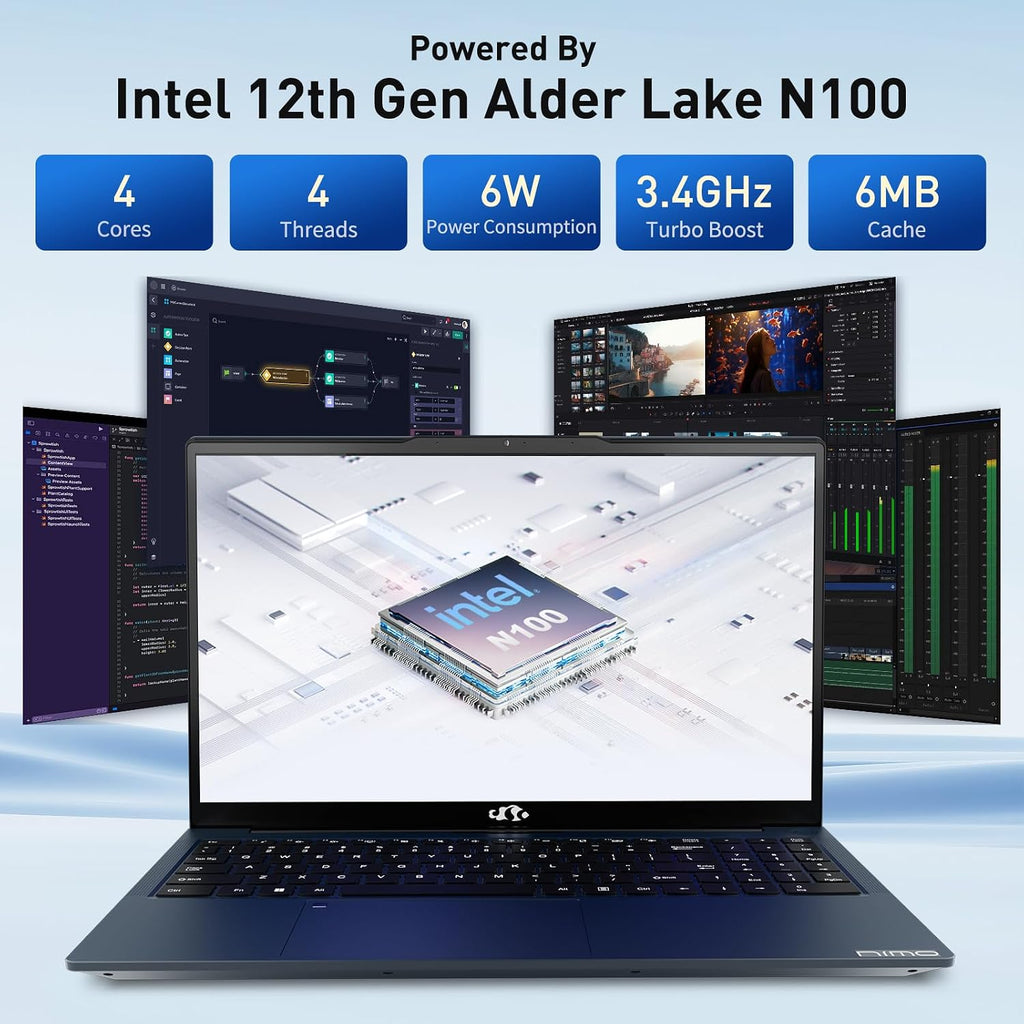 NIMO 15.6 IPS-FHD-Laptop, 16GB RAM 1TB SSD Intel Pentium Quad Core N100, Backlit Keyboard Fingerprint (Beat to i3-1115G4 Up to 3.4GHz) Computer for Student-Home WiFi 6 BT5.2 Win 11