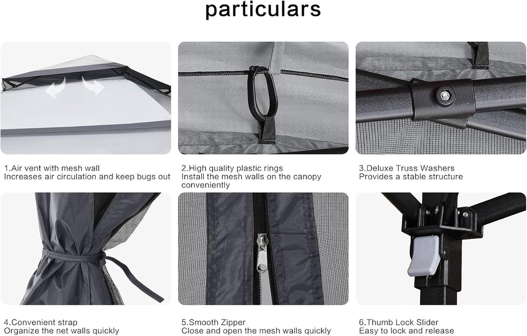 COOSHADE 11x11 Pop Up Gazebo Tent Outdoor Canopy Patio Shelter with Mosquito Netting(Dark Grey)