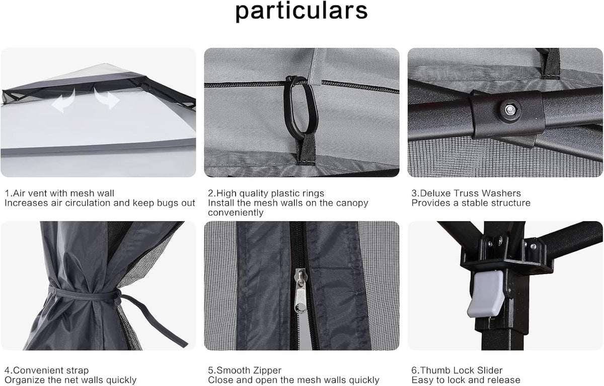 COOSHADE 11x11 Pop Up Gazebo Tent Outdoor Canopy Patio Shelter with Mosquito Netting(Dark Grey)
