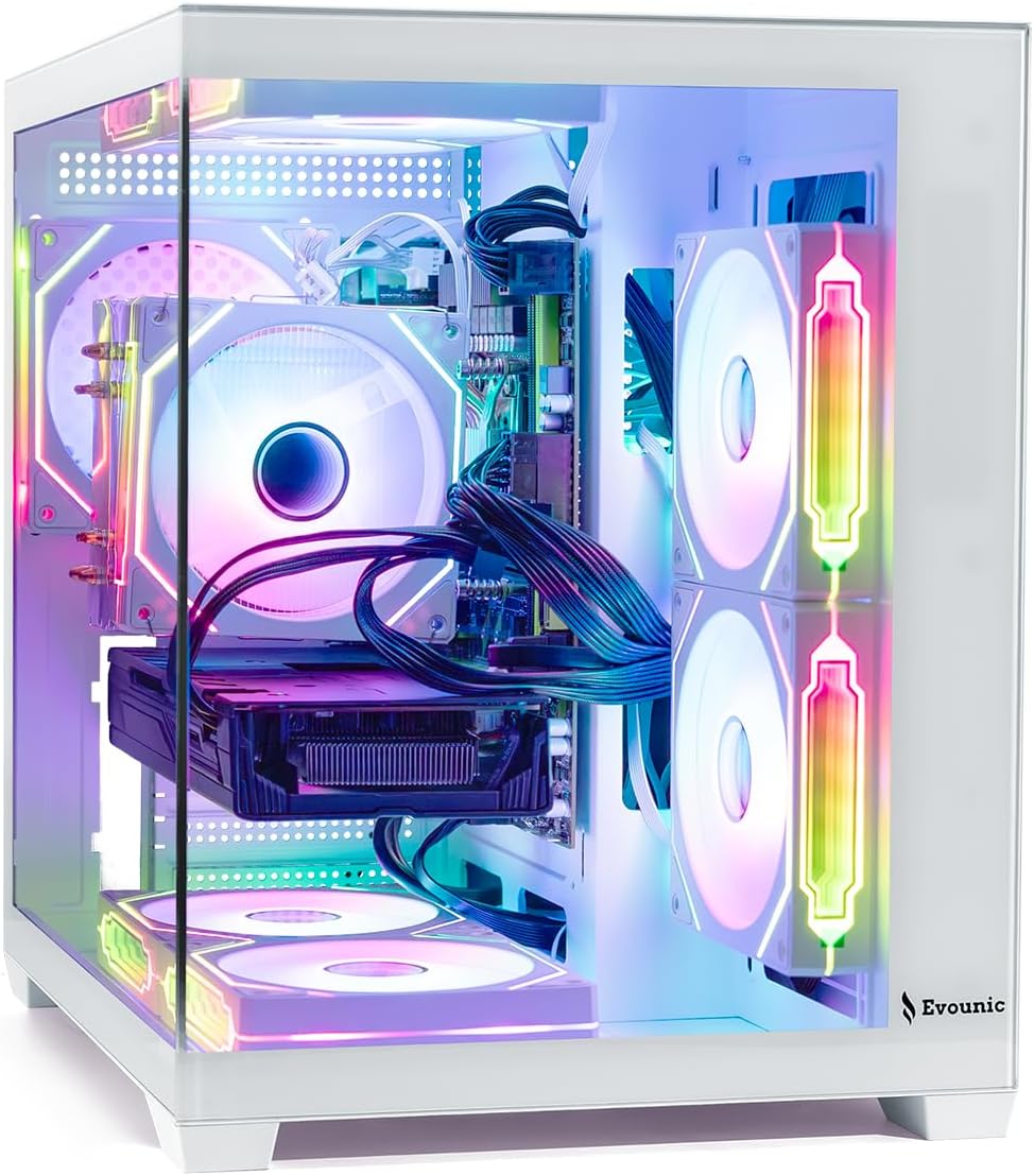 ARGB Gaming PC White Computer Desktop – Ryzen 5 5500 up to 4.2GHz, GeForce GT1030, 16GB DDR4 RAM, 1TB NVMe SSD, WiFi 6 & BT 5.4, Windows 11, 8× ARGB Fans, 650W PSU
