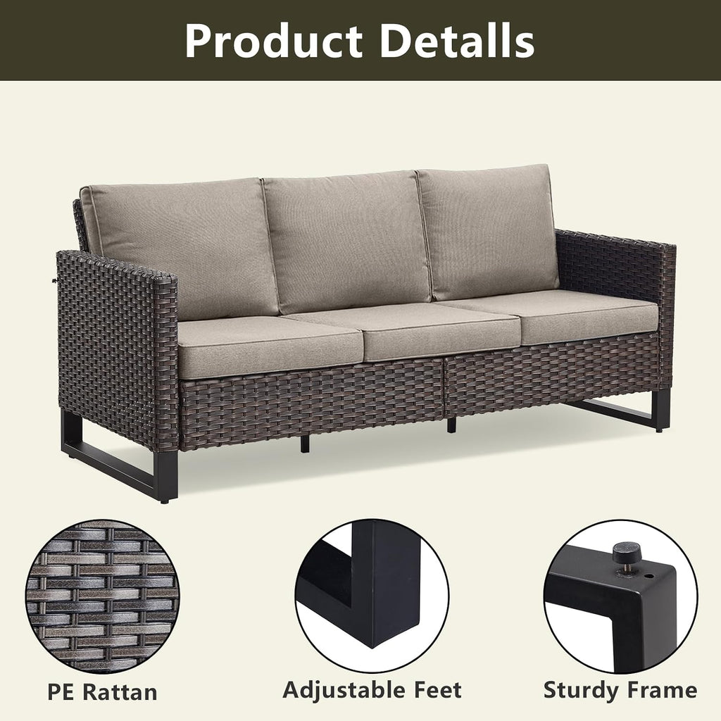 Rilyson Luxury Wicker Outdoor Patio Furniture Set - 7 Piece Patio Conversation Set with 4 Swivel Rocker Chairs,2 Rattan Ottoman and 1 Couch for Outside Porch Deck Backyard(Brown/Grey)