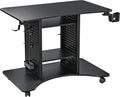 EUREKA ERGONOMIC Gaming Desk Computer, 37' Rolling Desk on Wheels for Small Space, Mobile Computer Cart with Pegboards Adjustable Shelves for Gaming PS Switch Home Office - Black