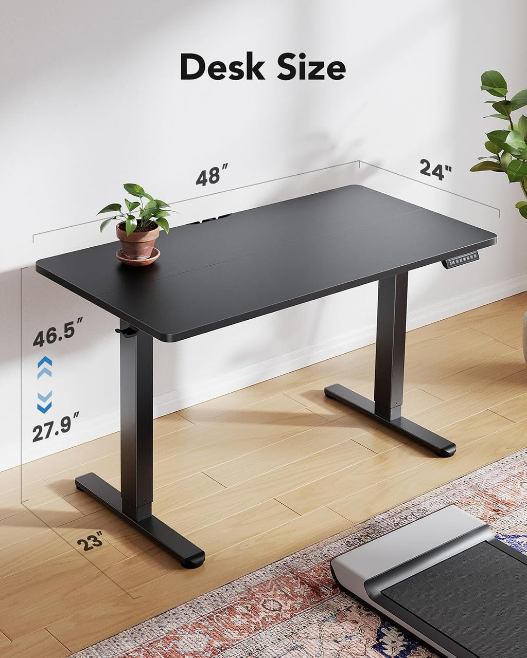 HUANUO Electric Standing Desk, Height Adjustable Desk, 4 Memory Height Settings, Black Sit to Stand Up Desk for Home Office, with Headphone Hook, Cable Manager
