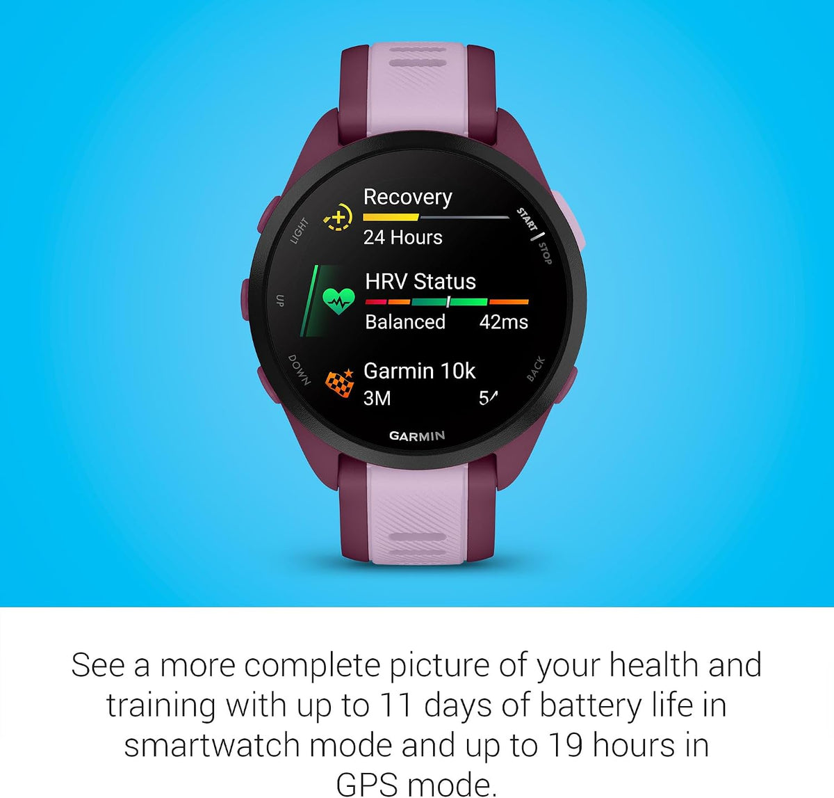 Garmin Forerunner 165 Music, Running Smartwatch, Colorful AMOLED Display, Training Metrics and Recovery Insights, Music on Your Wrist, Berry (Renewed)